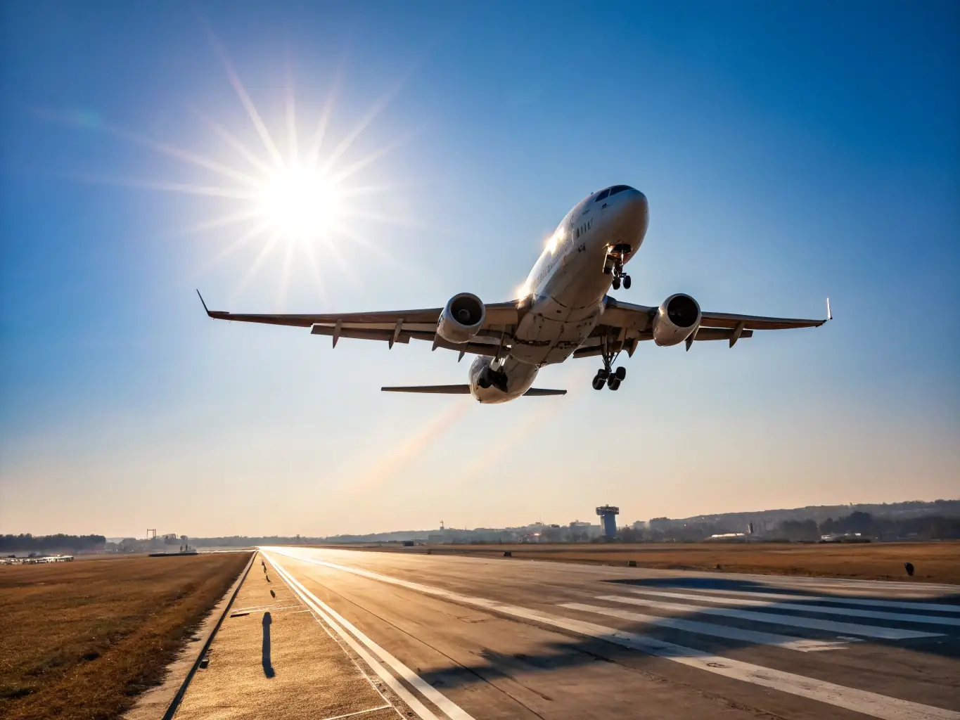 An action shot of a powered aircraft taking off from the airfield, symbolizing the excitement and skill involved in motorized flight activities at AERO CLUB CHARENTAIS.