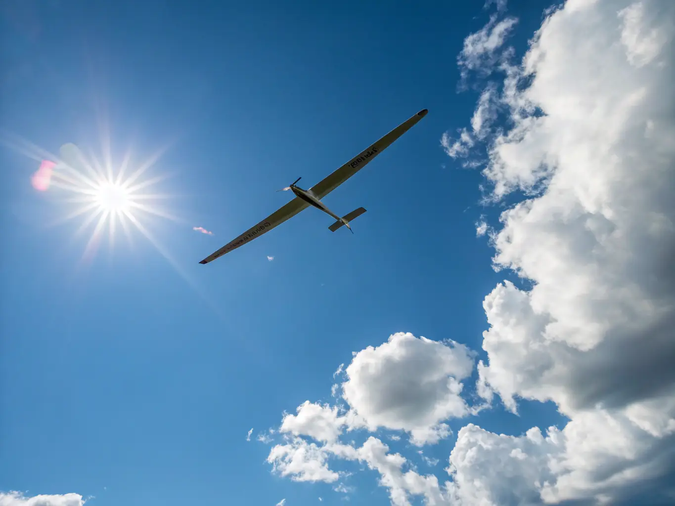 A dynamic image of a glider soaring gracefully over the Charente countryside, capturing the freedom and beauty of gliding as an aeronautical activity offered by AERO CLUB CHARENTAIS.